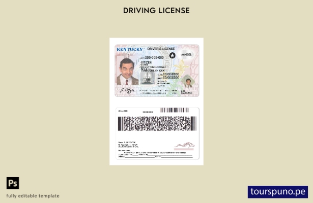 Plantilla de licencia de conducir de Kentucky de EE. UU. lista para imprimir